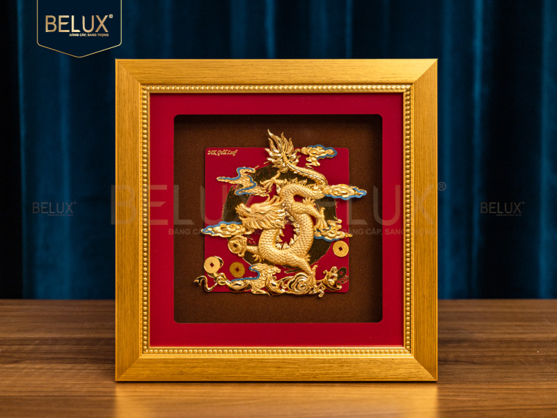 Tranh rồng kim long dát vàng 24K 24x24cm